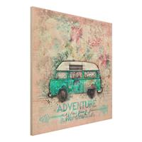 Bilderwelten Holzbild Bulli Adventure Collage Pastell