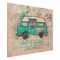 Bilderwelten Holzbild Bulli Adventure Collage Pastell
