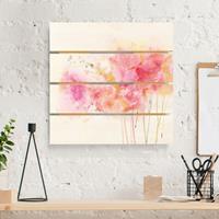 Bilderwelten Holzbild Plankenoptik Blumen - Quadrat Aquarell Blumen Pfingstrosen