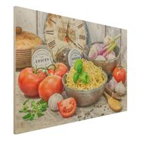 Bilderwelten Holzbild Spagetthischale mit Basilikum