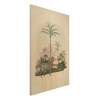 Bilderwelten Holzbild Zebra vor Palmen Illustration