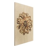 Bilderwelten Holzbild Dahlie Blume Gold Metallic