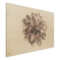 Bilderwelten Holzbild Dahlie Bronze Metallic Beige Zentriert