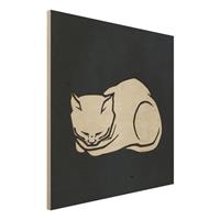 Bilderwelten Holzbild Schlafende Katze Illustration
