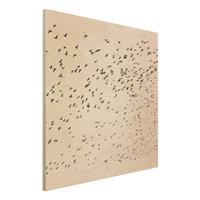 Bilderwelten Holzbild Vogelschwarm im Sonnenuntergang