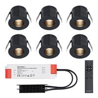 HOFTRONIC™ 6x Betty zwarte LED Inbouwspots complete set - Dimbaar - 12V - 3 Watt - Veranda verlichting - voor binnen en buiten - 2700K warm wit