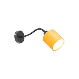 QAZQA Wandlamp zwart met kap geel schakelaar en fex arm - Merwe