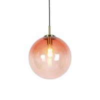 QAZQA Art deco hanglamp messing met roze glas 33 cm - Pallon