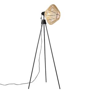 QAZQA Landelijke vloerlamp tripod zwart met touw - Jenthe