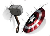 Komar Wandfolie Avengers hamer & Shield 100 x 70 cm (4 stuks)