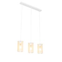 QAZQA Oosterse hanglamp wit met rotan 3-lichts langwerpig - Akira