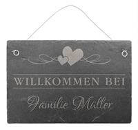 Proverdi GmbH Willkommensschild aus Schiefer mit Familiennamen 30 x 20 cm - Design Love