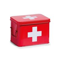 HTI-Living Medizinbox mit Tragegriffen, Metall mit Fächereinsatz rot