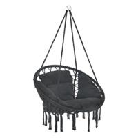 En.casa Hängesessel mit Kissen Hängesitz Indoor Outdoor Hängestuhl bis 150 kg schwarz