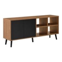 En.casa Sideboard Gnesta mit 2 Schranktüren und 4 Ablagefächer Kommode Wandschrank 120x30x53cm Dunkler Holzton/Schwarz holzfarben