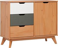 Hioshop Scandik Kommode , Dressoir 1 Deur, 3 Laden Honing,wit,grijs.