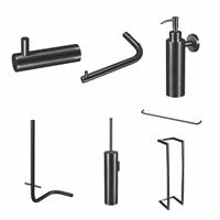 Qisani Flow complete accessoireset met handdoekhaak, handdoekhouder, handdoekrek, toiletrolhouder, reserverolhouder, toiletborstelhouder en zeepdispenser Geborsteld PVD Gun Metal 25645.04