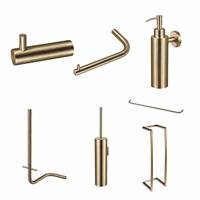 Qisani Flow complete accessoireset met handdoekhaak, handdoekhouder, handdoekrek, toiletrolhouder, reserverolhouder, toiletborstelhouder en zeepdispenser Geborsteld PVD Gold (goud) 25645.06