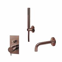 Qisani Flow inbouw badkraanset met inbouwkraan staafhanddouche met houder en uitloop Geborsteld PVD Copper (koper) 25640.05