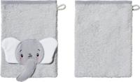 Erwin Müller Kinder-Waschhandschuh  2er-Pack Frottier Elefant silber/weiß Gr. 15 x 21