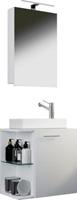 VCM 3.-tlg. Waschplatz Waschbecken Schrank + Spiegelschrank WC Gäste Toilette Badmöbel klein schmal Hausa Spiegelschrank weiß