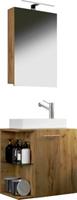 VCM 3.-tlg. Waschplatz Waschbecken Schrank + Spiegelschrank WC Gäste Toilette Badmöbel klein schmal Hausa Spiegelschrank braun