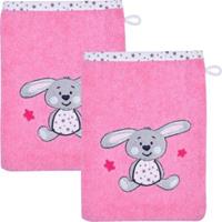 Wörner Kinder-Waschhandschuh  2er-Pack Frottier Hase rosa/weiß Gr. 15 x 21