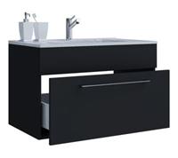 VCM 2-tlg. Waschplatz Set Badmöbel Waschtisch Waschbecken Keramik Badinos 1 Schublade schwarz