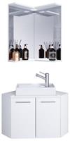 VCM 3-tlg. Eck Waschplatz Waschbecken Schrank WC Gäste Toilette Badmöbel Set klein Ecke Vilosa Spiegel weiß