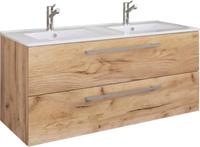 VCM 2-tlg. Doppel-Waschplatz Badmöbel Set Waschtisch Doppelwaschbecken „Budasi“ holzfarben