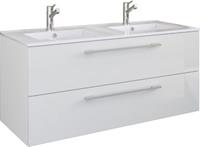 VCM 2-tlg. Doppel-Waschplatz Badmöbel Set Waschtisch Doppelwaschbecken „Budasi“ weiß