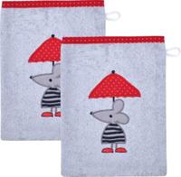 Wörner Kinder-Waschhandschuh  2er-Pack Frottier Maus grau/rot Gr. 15 x 21