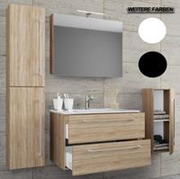 VCM 5-tlg. Waschplatz Badmöbel Badezimmer Set Waschtisch Waschbecken Keramik Badinos 2 Schubladen Spiegelschrank braun