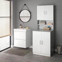 Vicco Waschmaschinenschrank Badschrank Hochschrank Liana beton Badregal Überbau weiß
