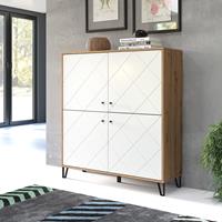Hioshop TouchWO dressoir 4 deuren eiken decor, wit mat.