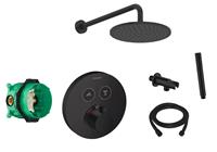 Hansgrohe + Saniclear Hansgrohe Shower Select inbouw douchekraan rond met Saniclear Nero 20cm douchekop en wandarm regendouche zwart