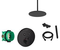 Hansgrohe + Saniclear Hansgrohe Shower Select inbouw douchekraan rond met Saniclear Nero 30cm douchekop en plafondarm regendouche zwart