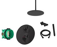 Hansgrohe + Saniclear Hansgrohe Ecostat S inbouw douchekraan rond met Saniclear Nero 20cm douchekop en plafondarm regendouche zwart