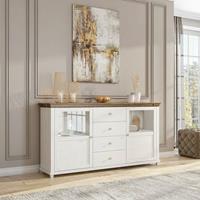 LOMADOX Sideboard Landhaus mit Glas EPSOM-83 in weiß Abisko Esche Nb. mit Lefkas Eiche Nb., B/H/T: ca. 181/93/42 cm