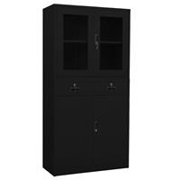 vidaXL Büroschrank Schwarz 90x40x180 cm Stahl und Hartglas 