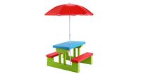 costway Kinderen Picknicktafel Set met Parasol 170T Nylon Afneembare Opvouwbare Paraplu Multifunctionele Kinderen Spelen Tafel
