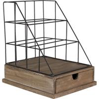 Clayre & Eef Brievenhouder 26*32*36 cm Bruin, Zwart Hout Postbakje Brievenstandaard Brievenbak