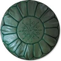 Poufs&Pillows Leren Poef - Leger Groen - Handgemaakt en stijlvol - Gevuld geleverd - 