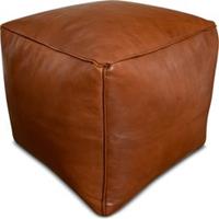 Poufs&Pillows vierkante leren poef - handgemaakt en uniek - caramel, cognac bruin