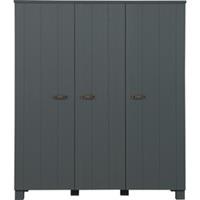 Woood Dennis 3-Deurs Kast - Grenen/Leer - Staal Grijs - 202x158x55