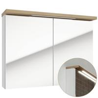 LOMADOX LED-Spiegelschrank 80 cm SOFIA-107 in Hochglanz weiß lackiert mit Trüffel Buche Nb., B/H/T: ca. 80/60/20 cm