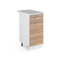 Vicco Schubunterschrank 40 cm Sonoma mit Arbeitsplatte weiß-kombi