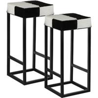 Womo-design Barkruk set van 2 35x75cm gemaakt van echte buffelhuid en gepoedercoat metaal, zwart/wit, Hoek barkruk