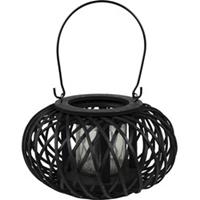 Clayre & Eef Windlicht Ø 23*12 cm Zwart Bamboe Rond Kaarsenhouder Sfeerverlichting