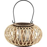 Clayre & Eef Windlicht Ø 23*12 cm Beige Bamboe Rond Kaarsenhouder Sfeerverlichting